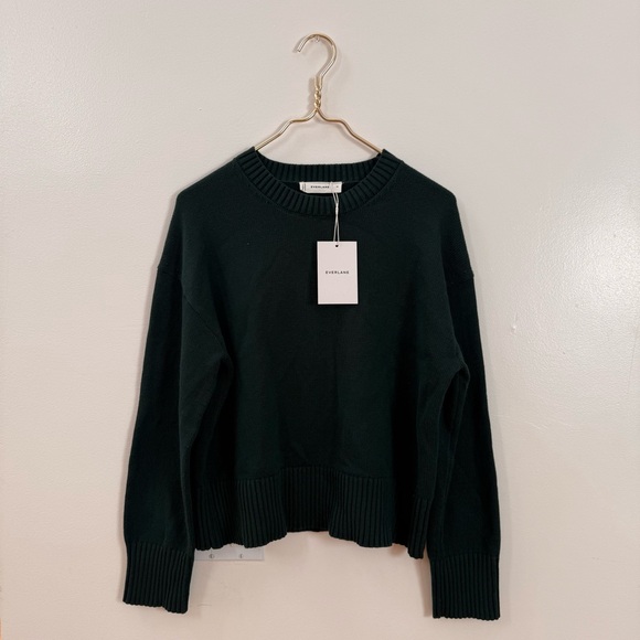 ✨ NWT Everlane The Cotton Honeycomb Square Crew Sweater in Green ✨ - Picture 2 of 6
